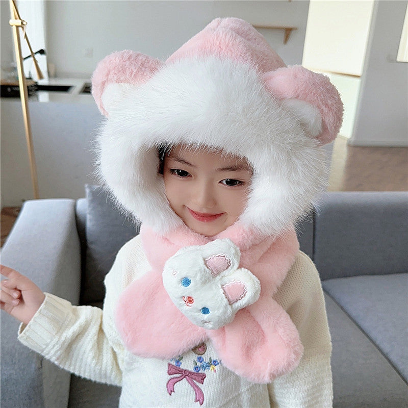 2 in 1 Cute Cartoon Children's Warm Plush Hat