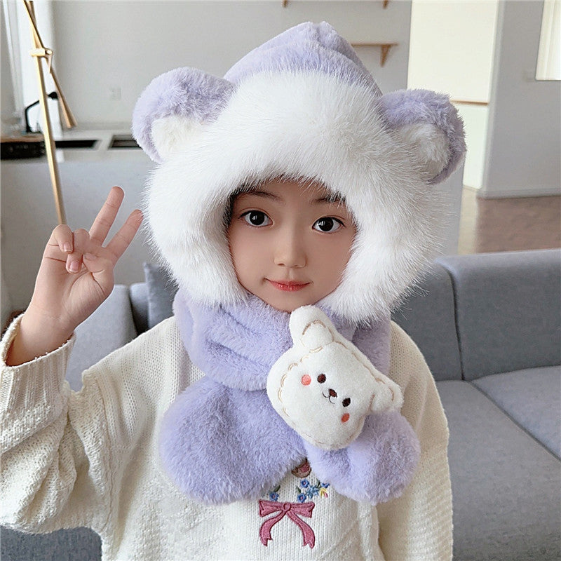 2 in 1 Cute Cartoon Children's Warm Plush Hat