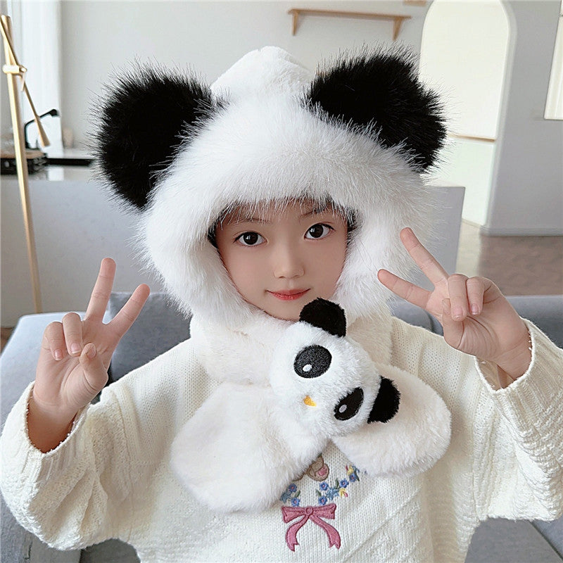 2 in 1 Cute Cartoon Children's Warm Plush Hat