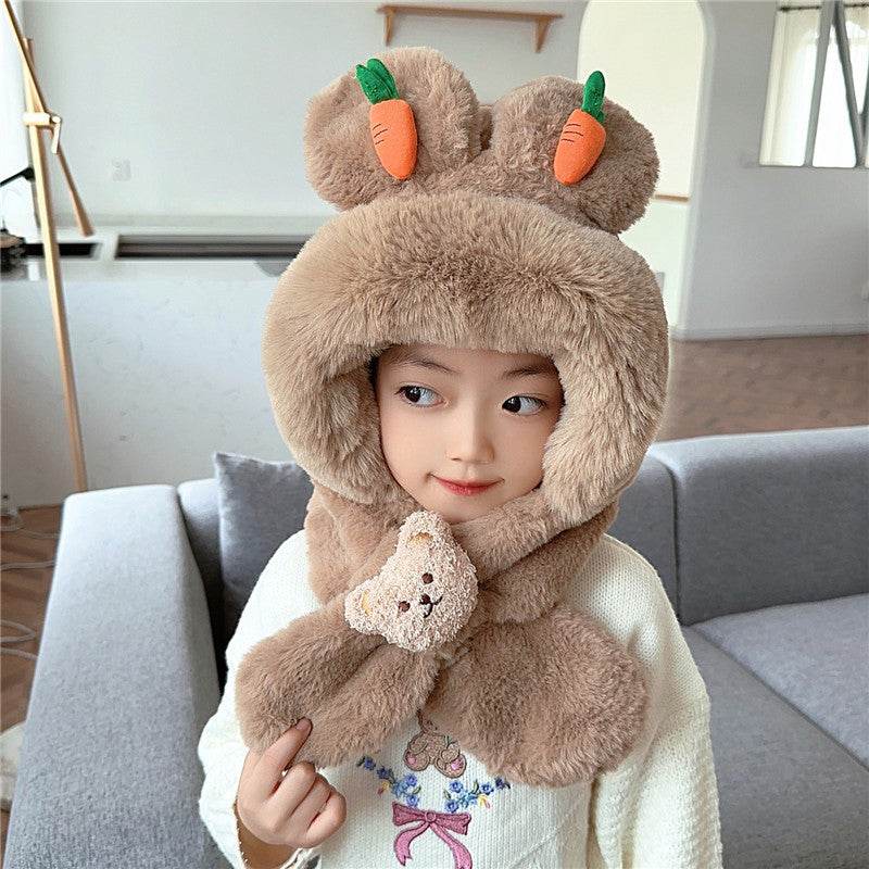 2 in 1 Cute Cartoon Children's Warm Plush Hat