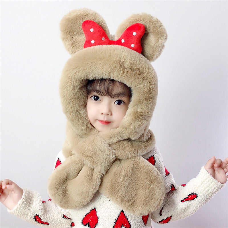 2 in 1 Cute Cartoon Children's Warm Plush Hat