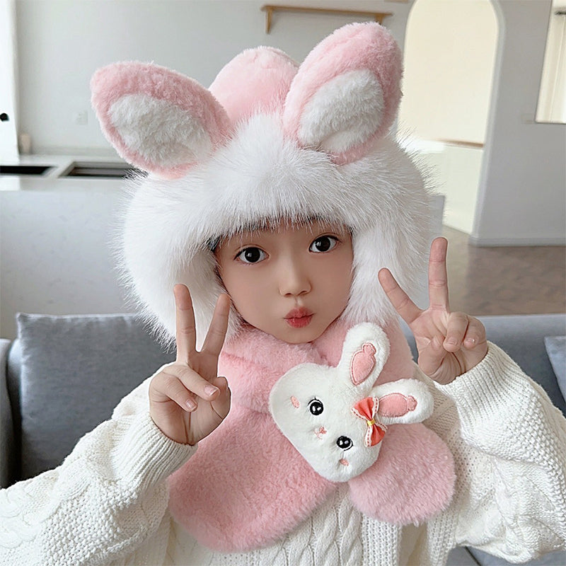 2 in 1 Cute Cartoon Children's Warm Plush Hat