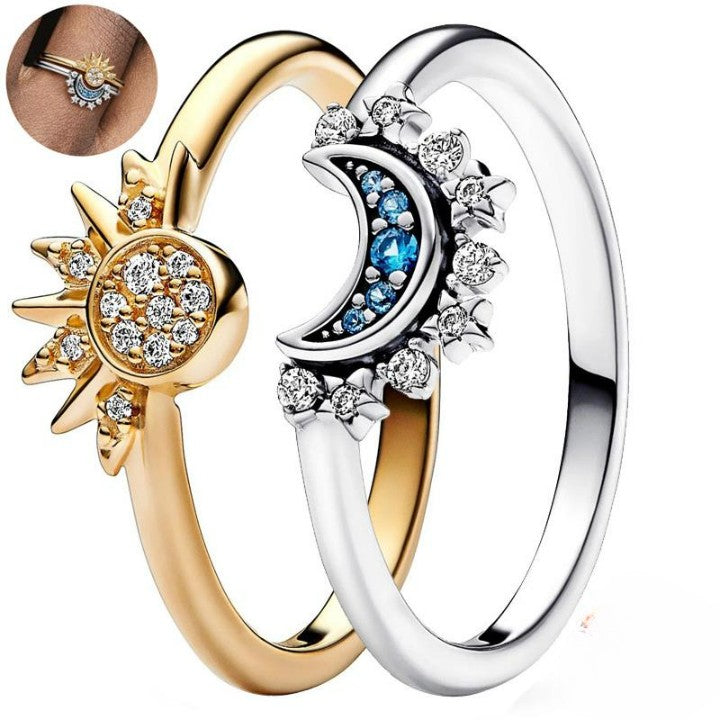 Celestial Sun & Moon Natural Crystal Ring Set