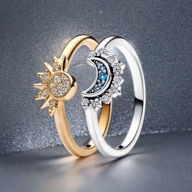 Celestial Sun & Moon Natural Crystal Ring Set