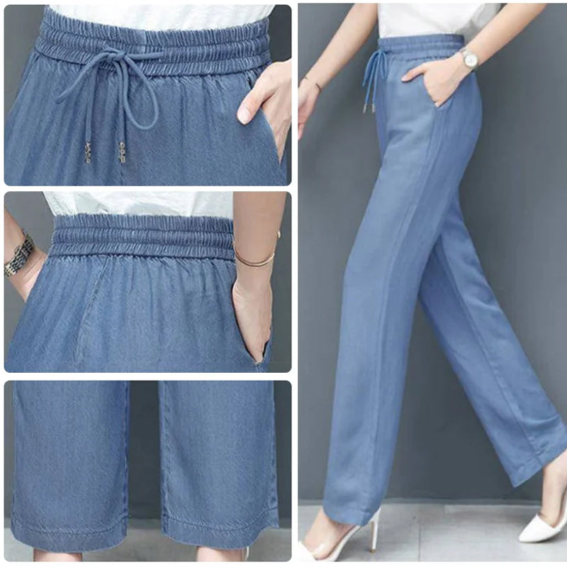 High Waist Loose Ice Silk Pants