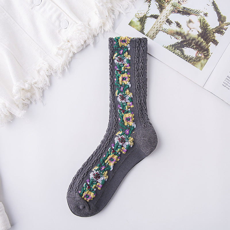 5 pairs Vintage Embroidered Floral Socks