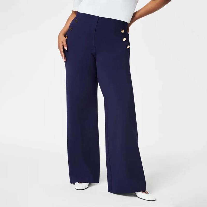 Tummy Control Button Wide Leg Pant