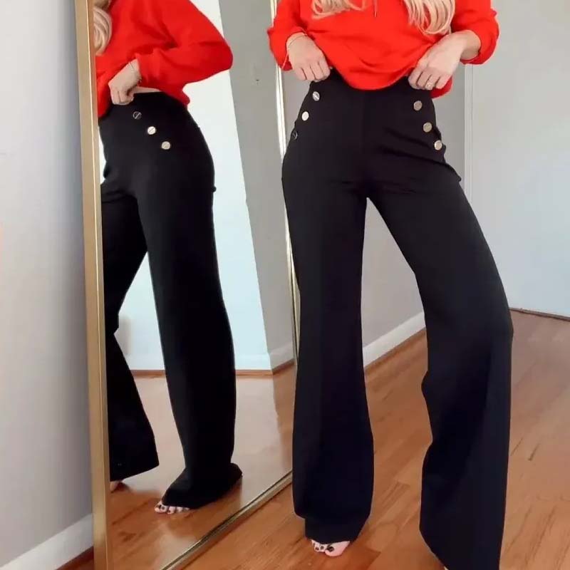 Tummy Control Button Wide Leg Pant