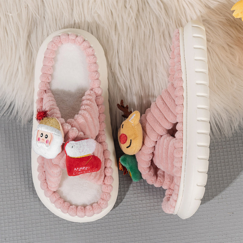 Christmas Hat Decor Fluffy Slippers