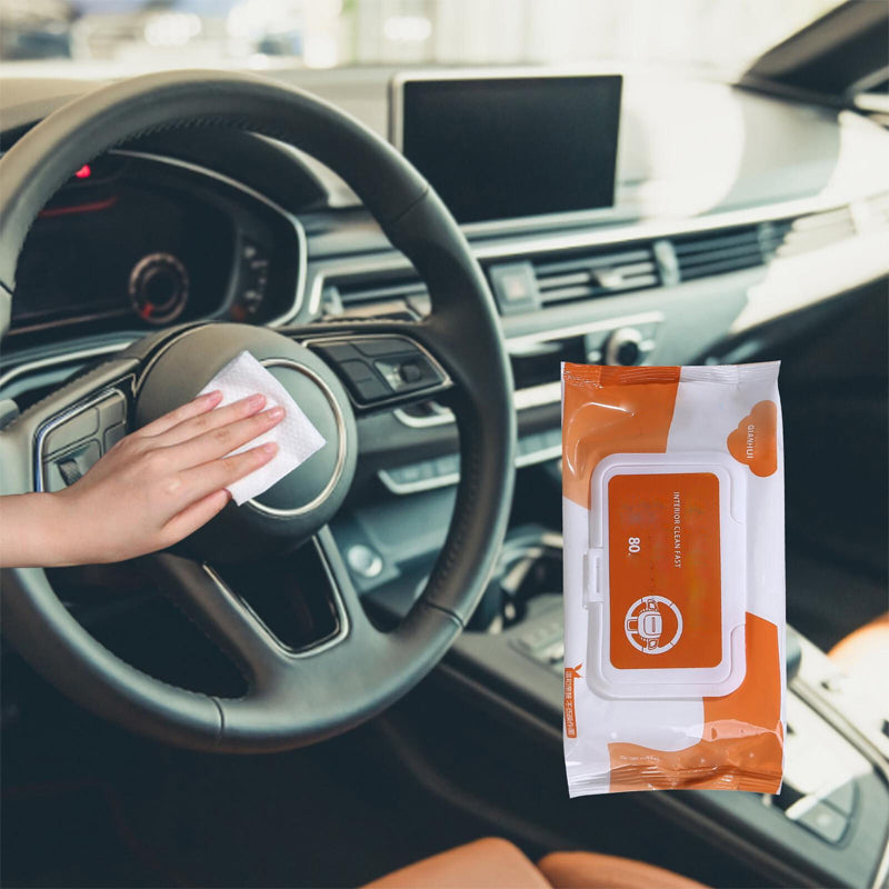 Car interior cleaning and polishing wipes