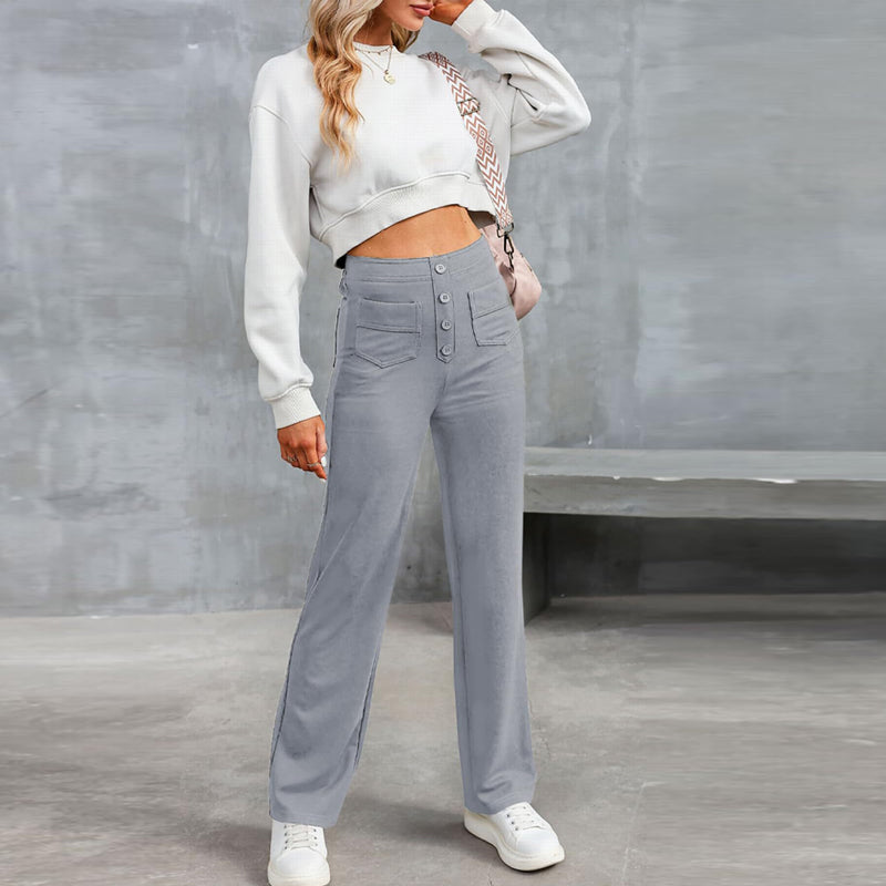 High Waisted Pocket Button Wide Leg Pants