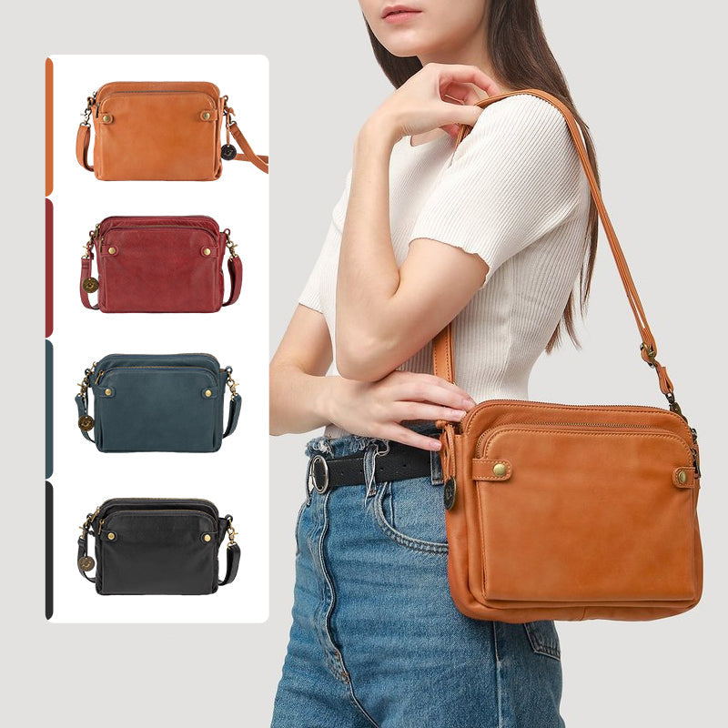 Three-Layer Leather Crossbody Shoulder & Clutch Bag