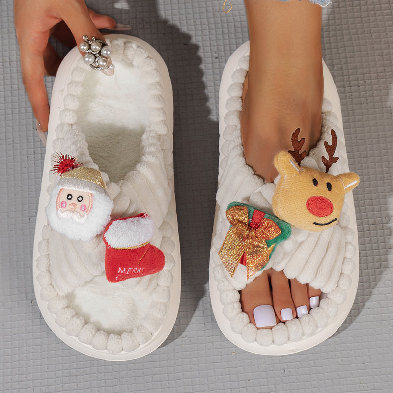 Christmas Hat Decor Fluffy Slippers