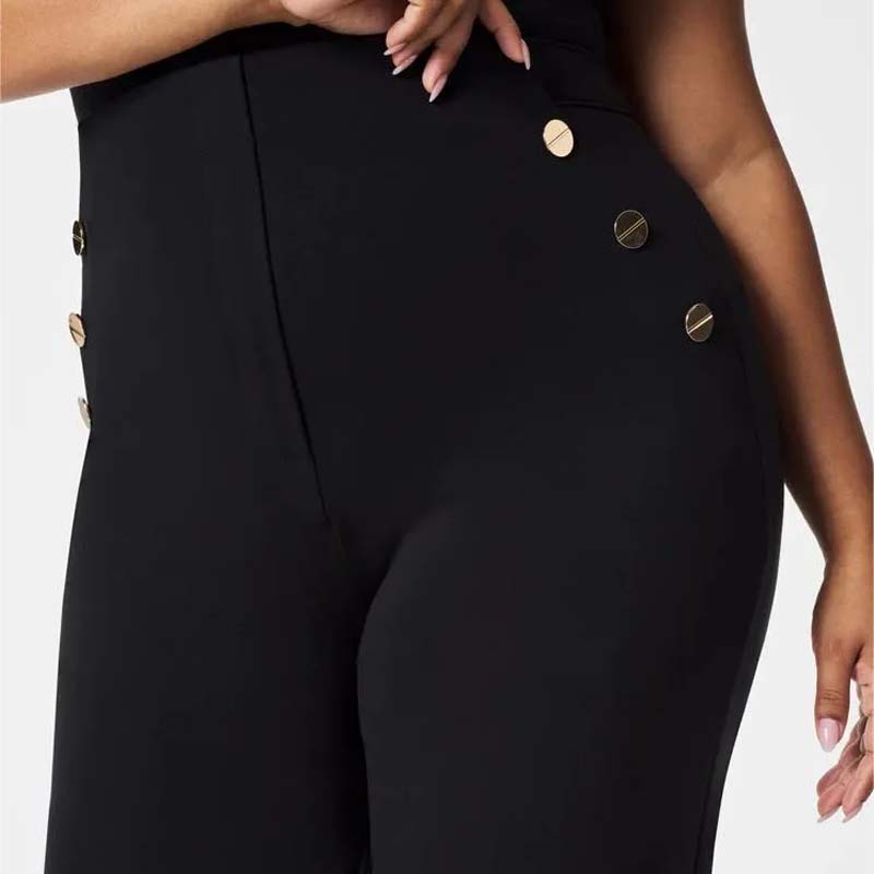 Tummy Control Button Wide Leg Pant