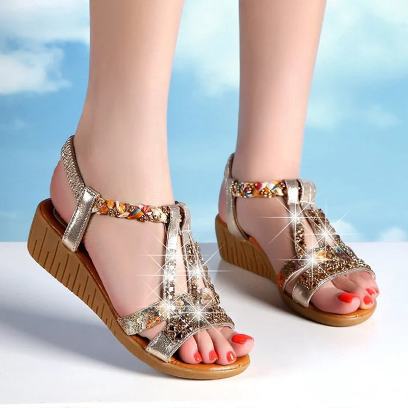 Summer Rhinestone Open Toe Orthopaedic Sandals