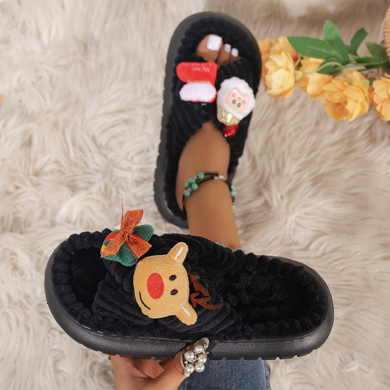 Christmas Hat Decor Fluffy Slippers