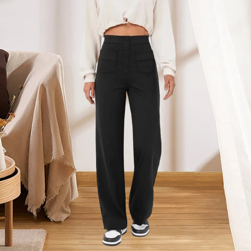 High Waisted Pocket Button Wide Leg Pants