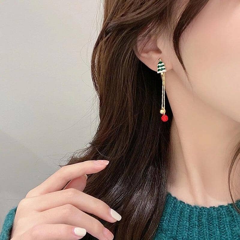 Asymmetrical Santa Claus Tassel Earrings