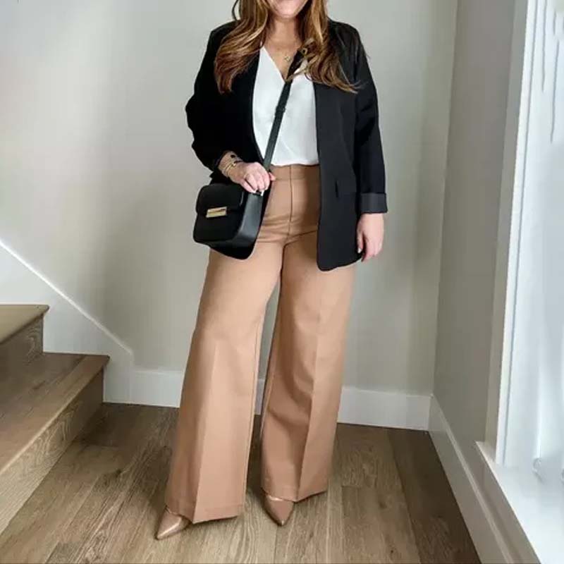 Tummy Control Button Wide Leg Pant