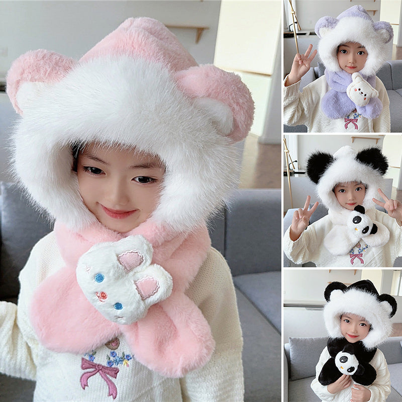 2 in 1 Cute Cartoon Children's Warm Plush Hat