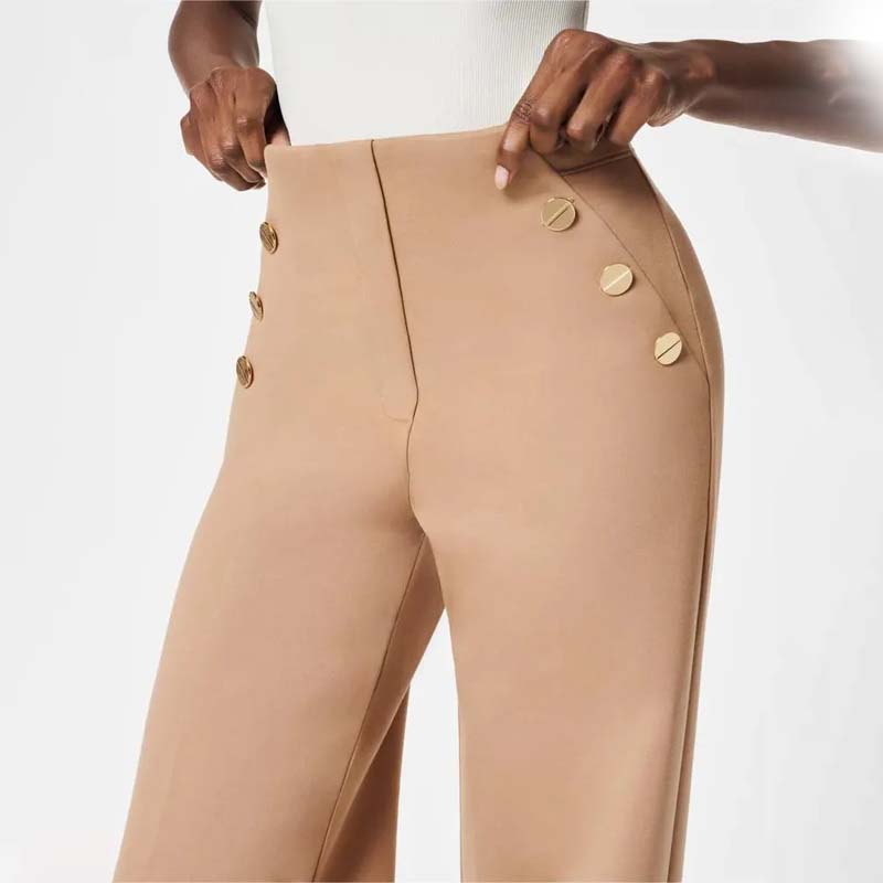 Tummy Control Button Wide Leg Pant