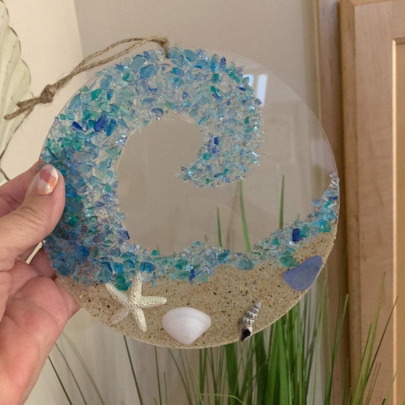 Sea Glass Suncatcher - Ocean Crashing Wave Beach Ornament