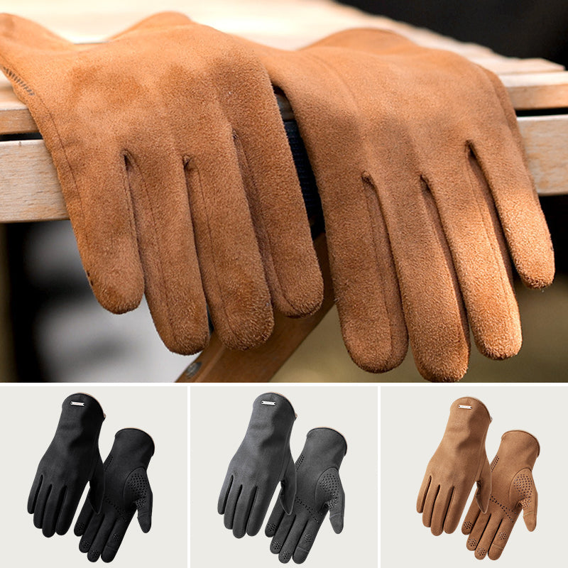 Warm touch screen anti-slip thickened suede gloves