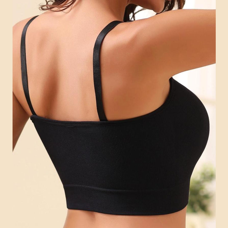 Solid Ribbed Adjustable Strap Wireless Bra