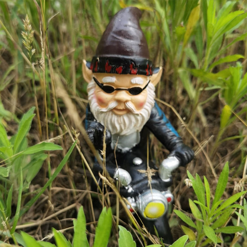 Middle Finger Dwarf Riding Motorcycle Funny Garden Gnome