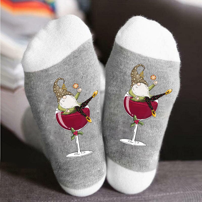 🧦Christmas Gnome Wine Glass Unisex Crew Socks🧦