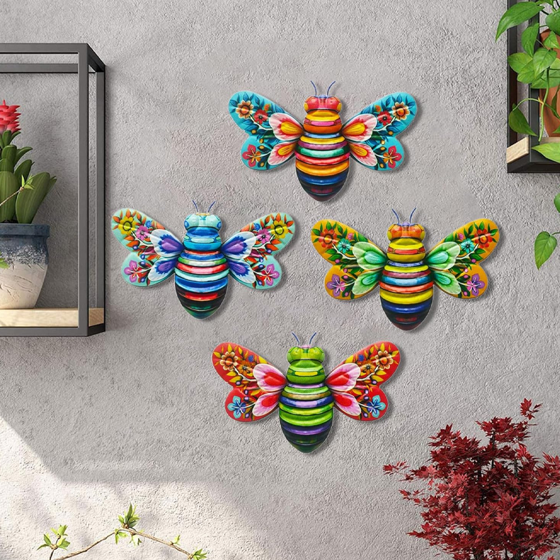 Iron Bee Art Sculpture Hanging Wall Decorations for Garden