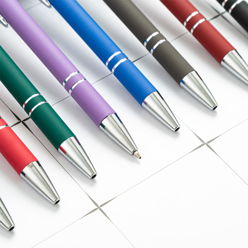 Metal push aluminum rod ballpoint pen, 8 pcs