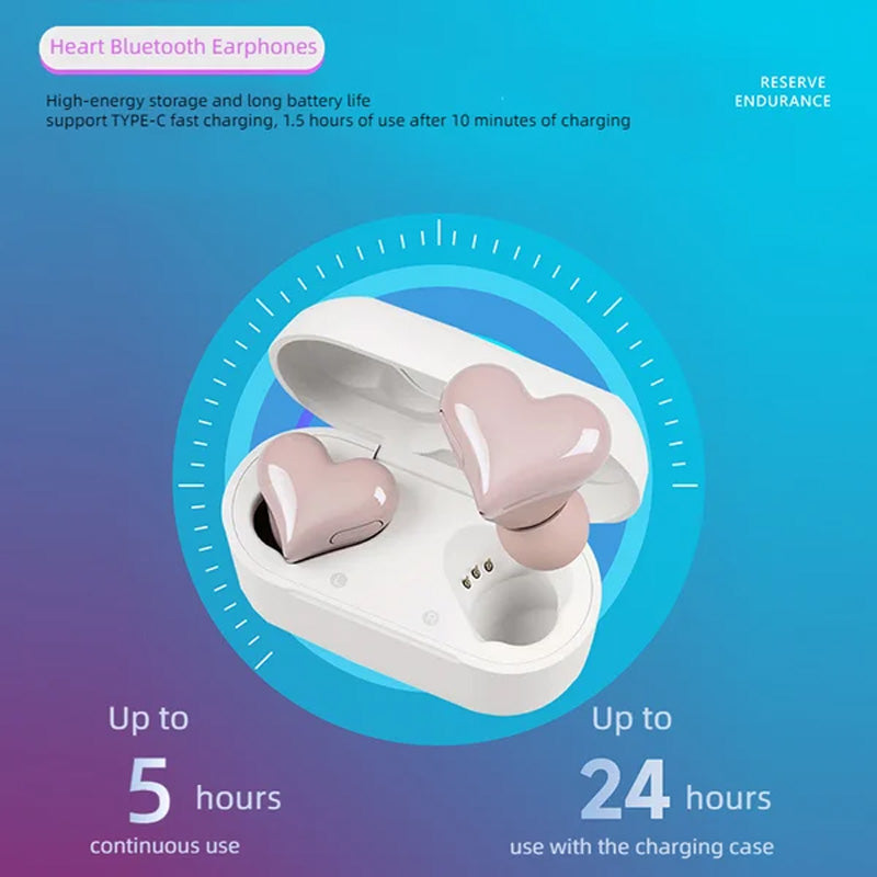 Bluetooth Wireless Headphones Heart-Shaped Earphones