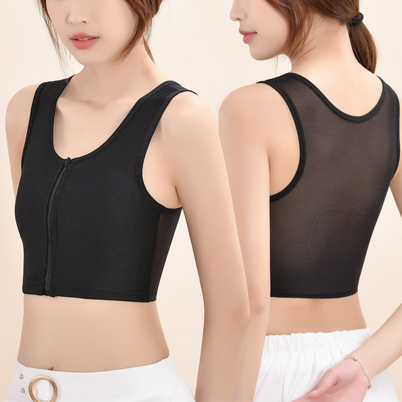 Thin front-zip bustier tank top