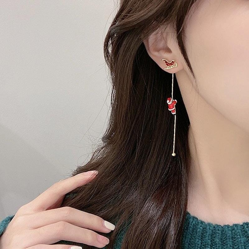 Asymmetrical Santa Claus Tassel Earrings