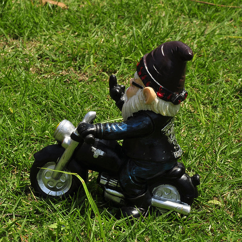 Middle Finger Dwarf Riding Motorcycle Funny Garden Gnome