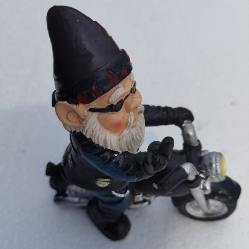 Middle Finger Dwarf Riding Motorcycle Funny Garden Gnome