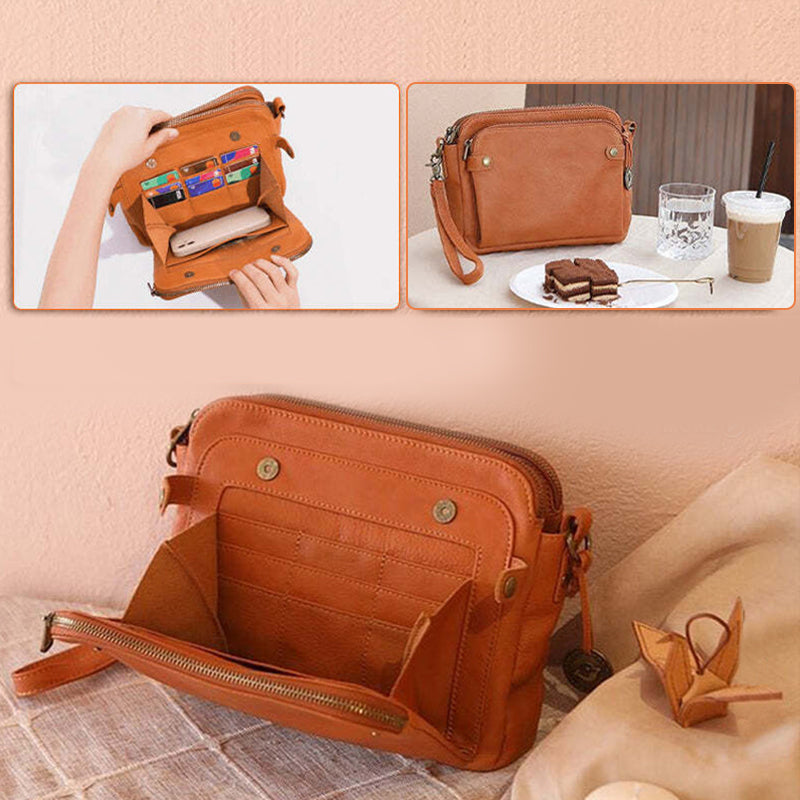 Three-Layer Leather Crossbody Shoulder & Clutch Bag