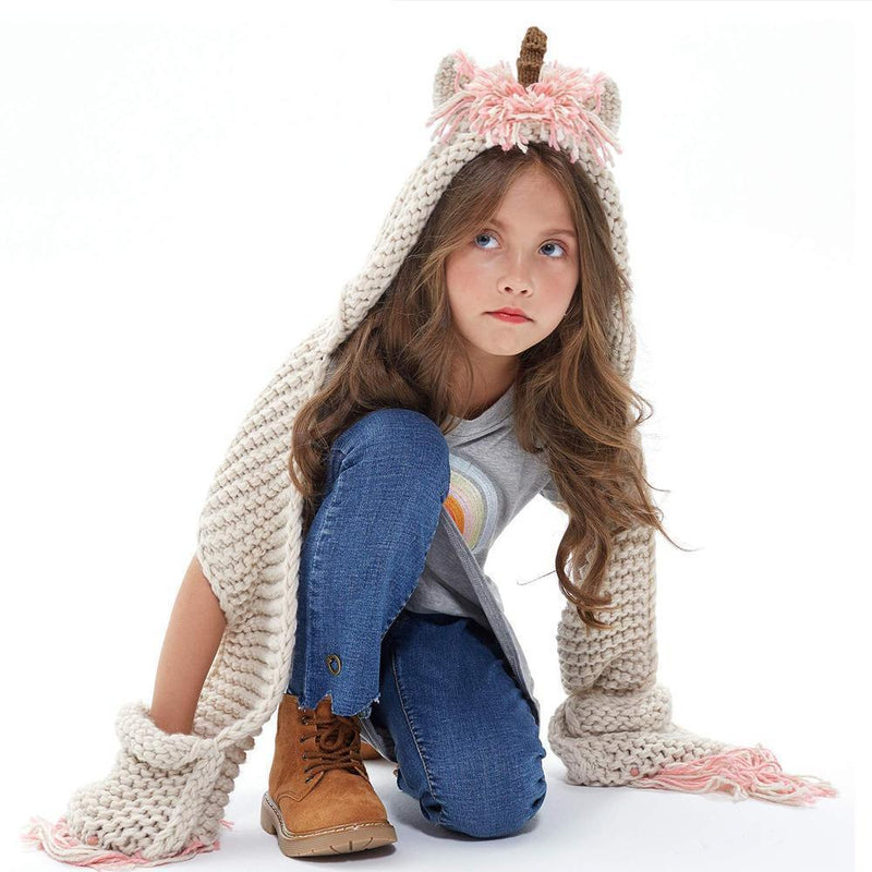 Crochet Cartoon Unicorn Winter Hat With Scarf Pocket