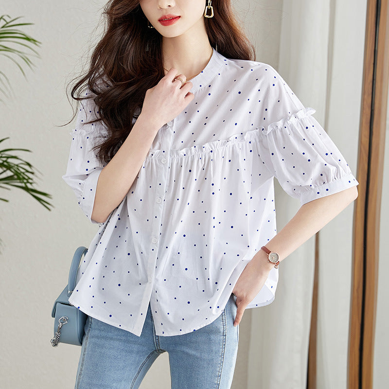 Sweet short-sleeved round neck blouse