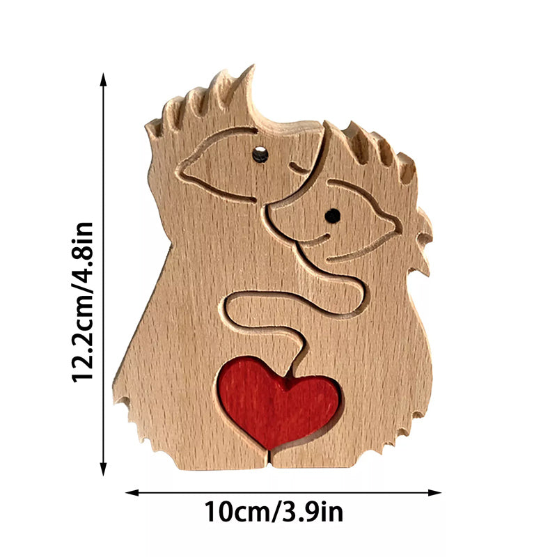 Hand-Carved Wooden Cuddling Animals Decoration