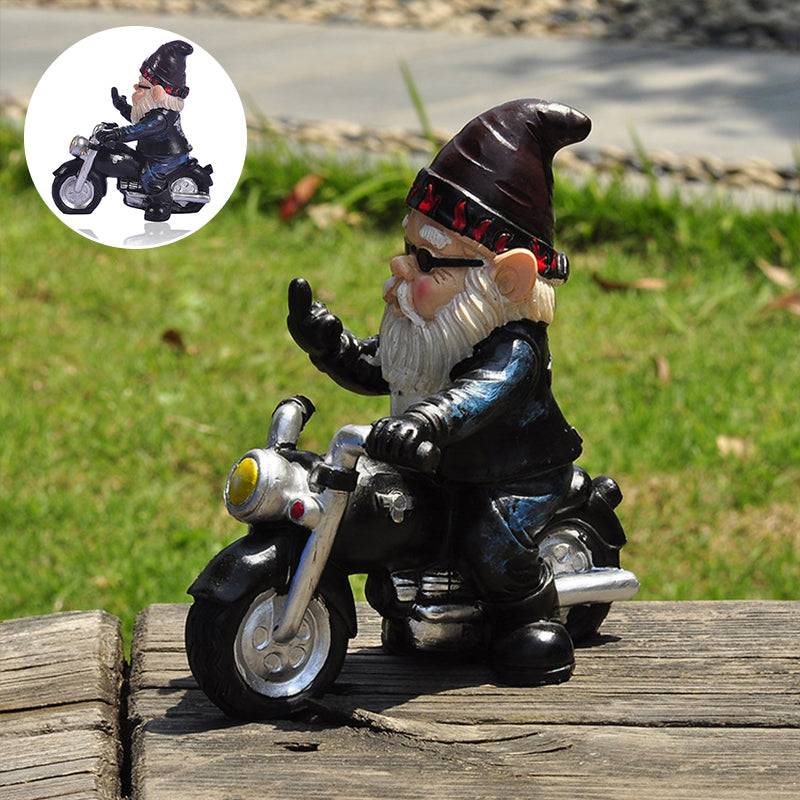 Middle Finger Dwarf Riding Motorcycle Funny Garden Gnome