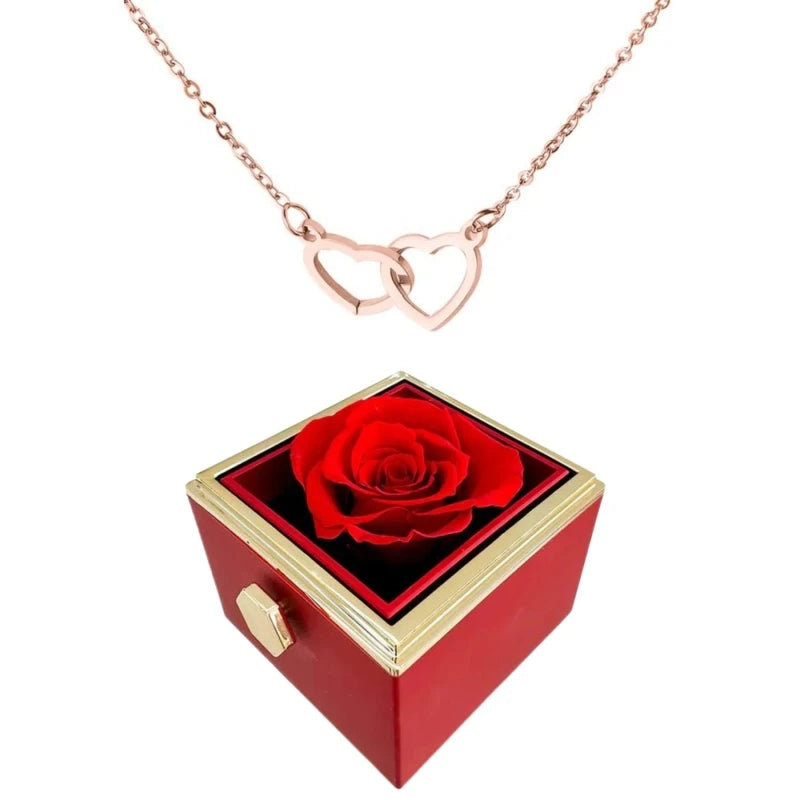 Two Hearts Necklace with rotating rose gift box