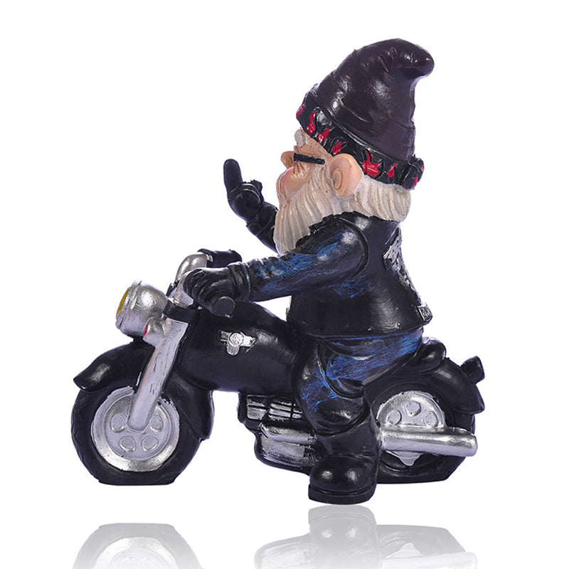 Middle Finger Dwarf Riding Motorcycle Funny Garden Gnome