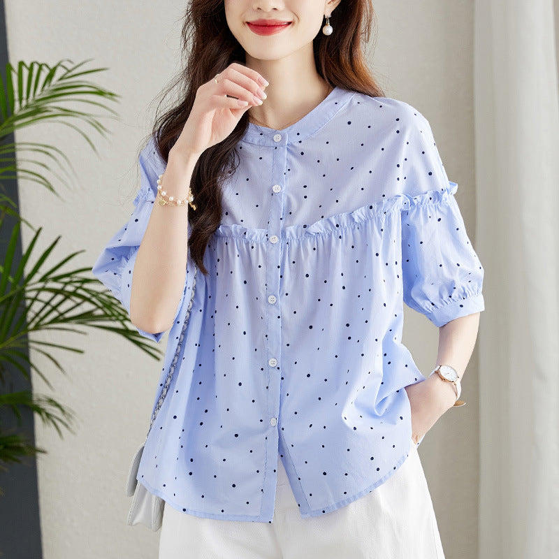 Sweet short-sleeved round neck blouse