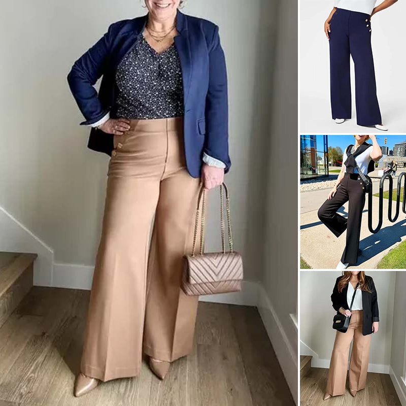 Tummy Control Button Wide Leg Pant