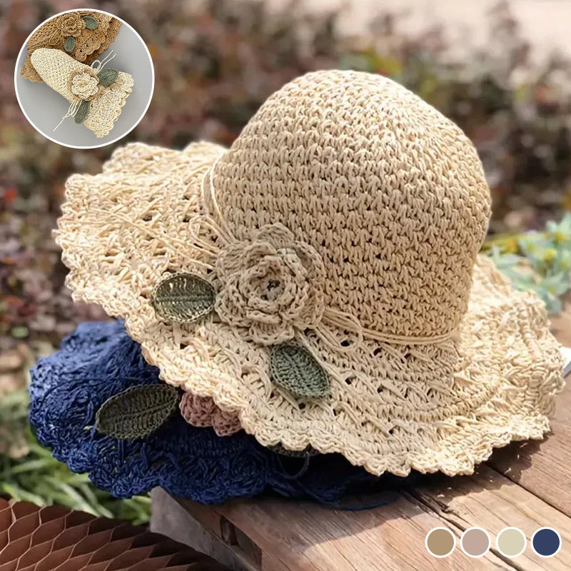 Elegant Crochet Straw Hat with Ruffle Detail