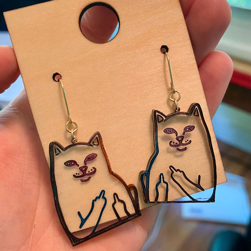 Fun middle finger cat earrings