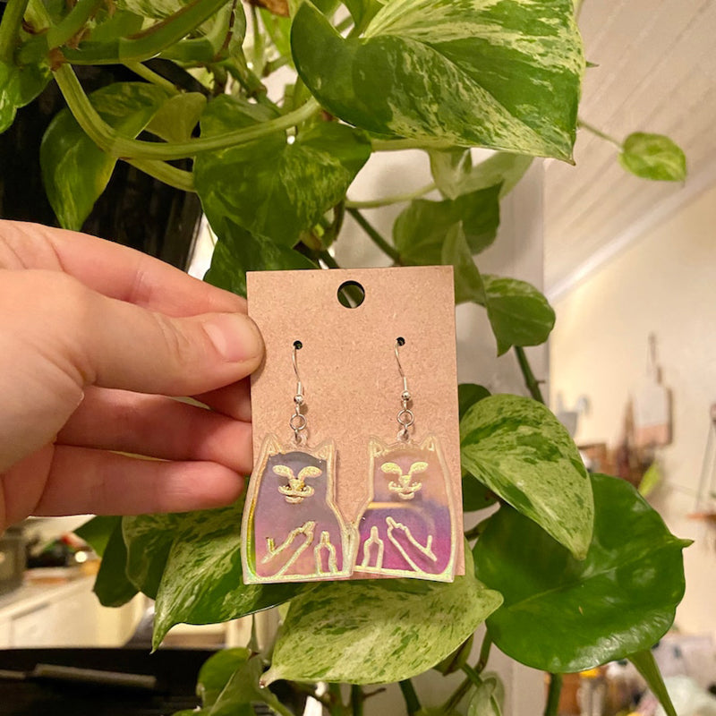 Fun middle finger cat earrings