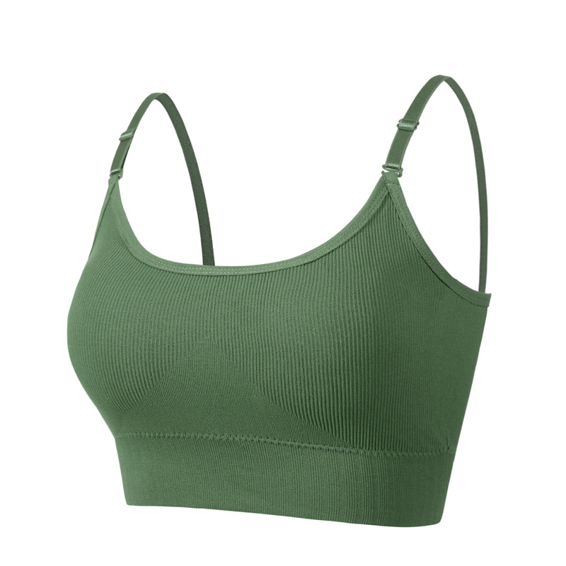 Solid Ribbed Adjustable Strap Wireless Bra